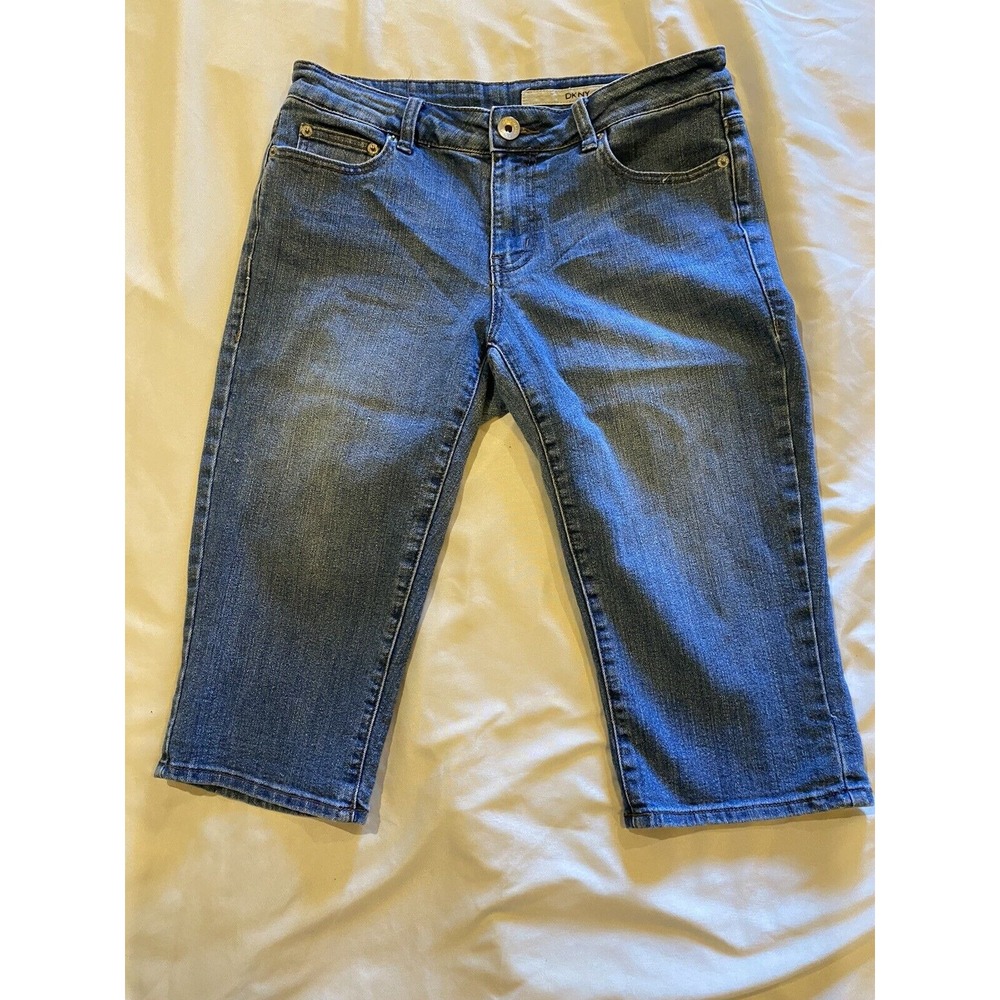 DKNY Jeans Womens Blue Stretch Flat Front 5 Pockets Denim Capri Size 28-31